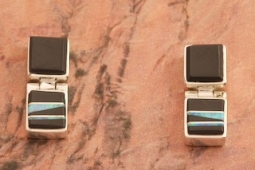 Navajo Artist Calvin Begay Acoma Jet Sterling Silver Earrings